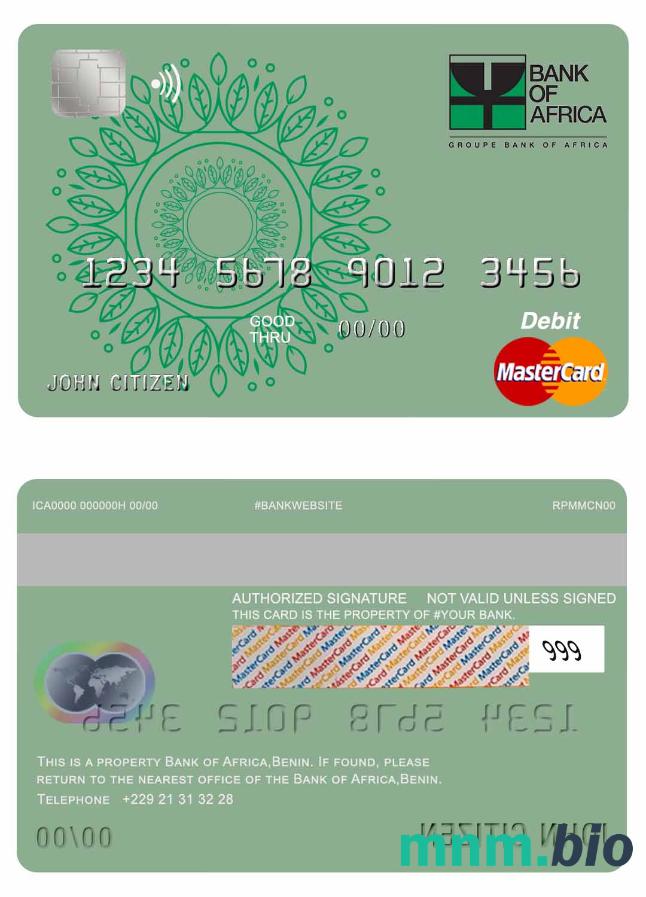 Benin Bank of Africa przykład karty mastercard w formacie PSD